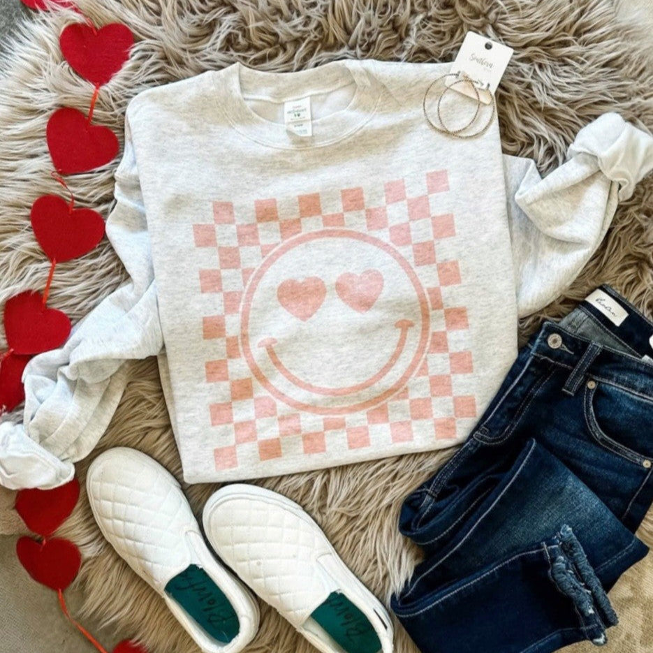 Heart Smiley Sweatshirt - Wandering Wild Boutique