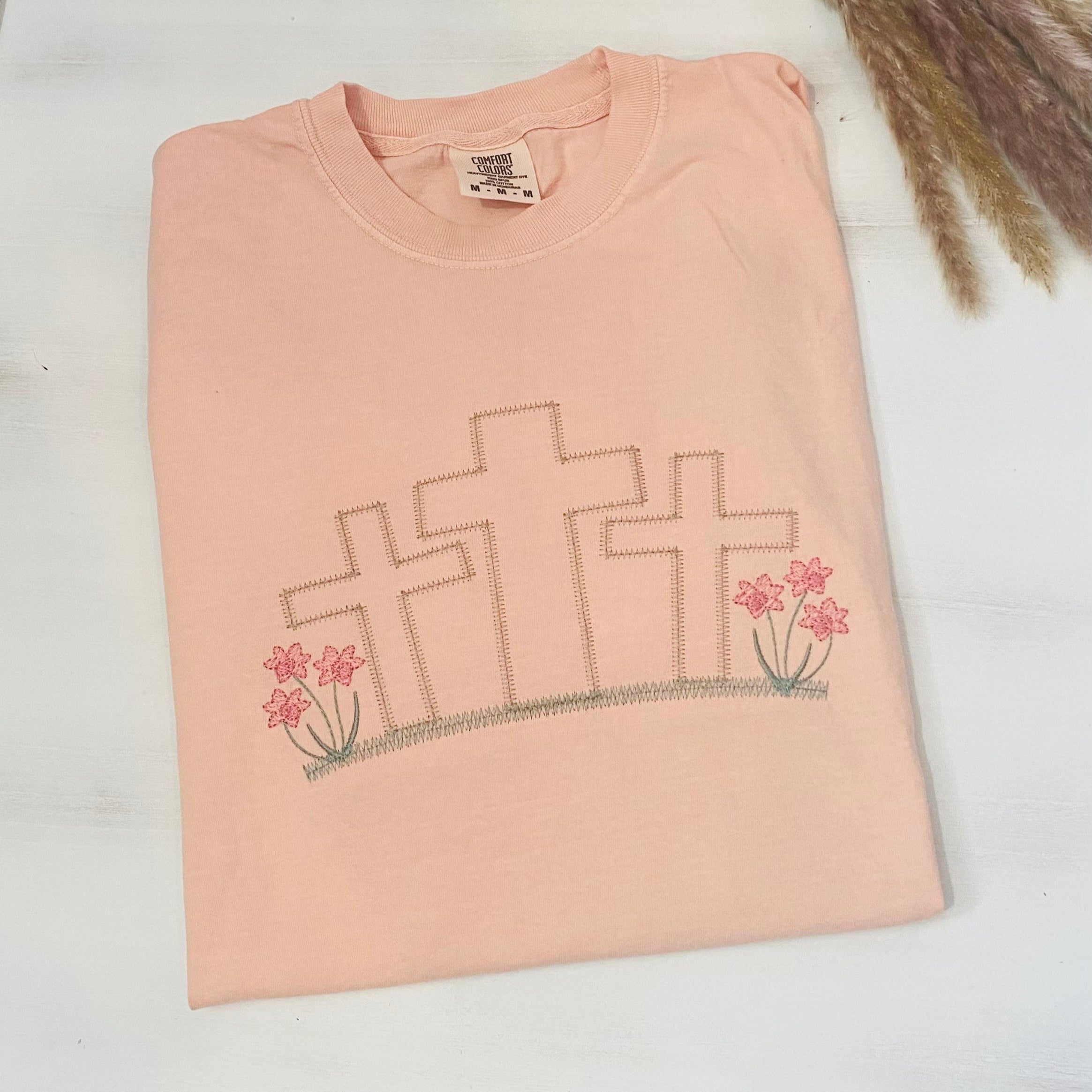 Embroidered Cross Tee - Wandering Wild Boutique